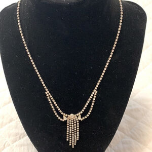 RHINESTONE necklace costume jewelry shiny 16” long dropping rhinestones fashion